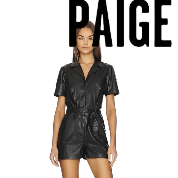 PAIGE Sorenne black romper. EUC. In size M. Faux leather. Pockets. Beautiful - Picture 1 of 16